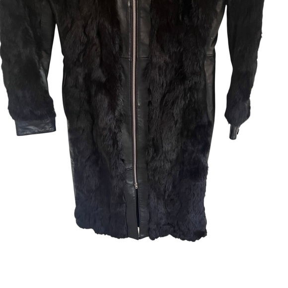 Bebe Black Zip Front Leather Rabbit Fur Coat NWT Medium - Picture 4 of 14
